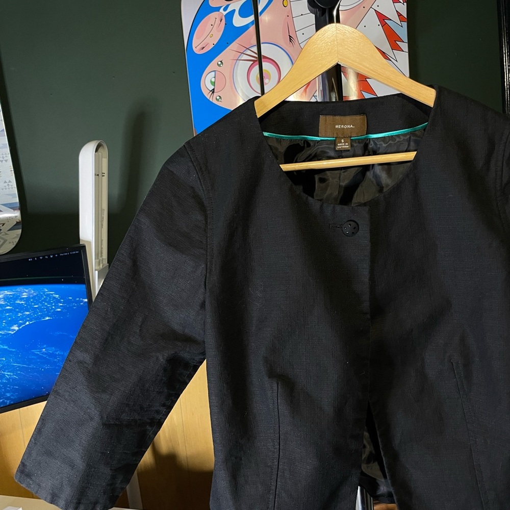 Merona Black Buttoned Jacket mini blazer woman size small - Picture 2 of 7
